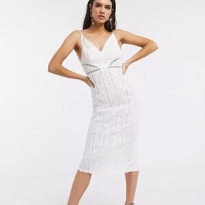 NWT ASOS lace midi dress ladder trim white